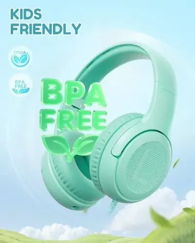 awatrue Kids Headphones for School Toddler Wired with Microphone Plug in Bulk Boys Headset Girls 3+ Year Old Green - 3