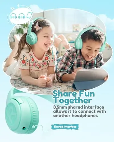 awatrue Kids Headphones for School Toddler Wired with Microphone Plug in Bulk Boys Headset Girls 3+ Year Old Green - 4
