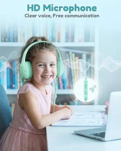 awatrue Kids Headphones for School Toddler Wired with Microphone Plug in Bulk Boys Headset Girls 3+ Year Old Green - 5