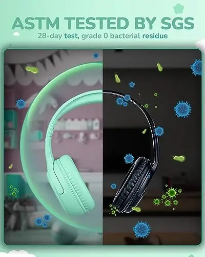 awatrue Kids Headphones for School Toddler Wired with Microphone Plug in Bulk Boys Headset Girls 3+ Year Old Green - 5