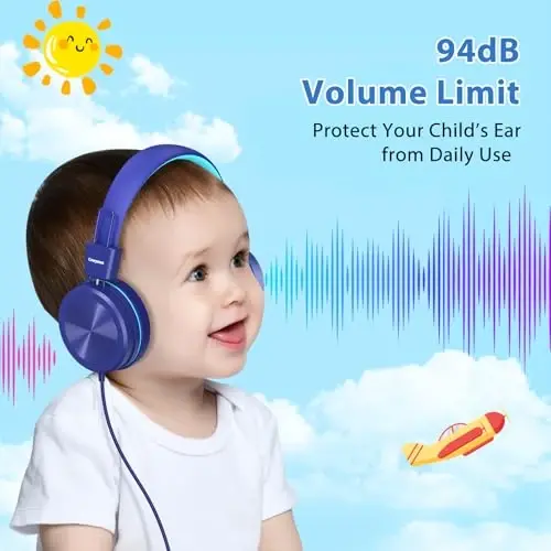 Cowyawn USB Type C Kids Headphones for School, 94dB Volume Limited, Kids Headphones with USB C Cord, HD Stereo Sound, Foldable Lightweight On-Ear USB-C Wired Headphones for Boys/Girls, Dark Blue - 2