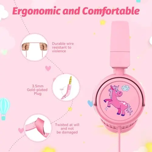 IMYB Kids Headphones with Cord for School, 85/94dB Volume Limit Headphones for Kids, Portable Wired Headphone with Shareport, Stereo Sound Foldable Headset for School/Tablet/iPad/Kindle (Pink) - 4