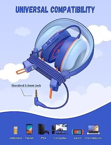 New Bee Kids Headphones for School with Microphone KH20 HD Stereo Safe Volume Limited 85dB/94dB Foldable Lightweight On-Ear Headphone for boy Mac/Android/Kindle/Tablet/Pad(Royal Blue) - 4