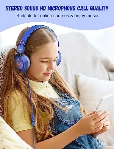 New Bee Kids Headphones for School with Microphone KH20 HD Stereo Safe Volume Limited 85dB/94dB Foldable Lightweight On-Ear Headphone for boy Mac/Android/Kindle/Tablet/Pad(Royal Blue) - 5