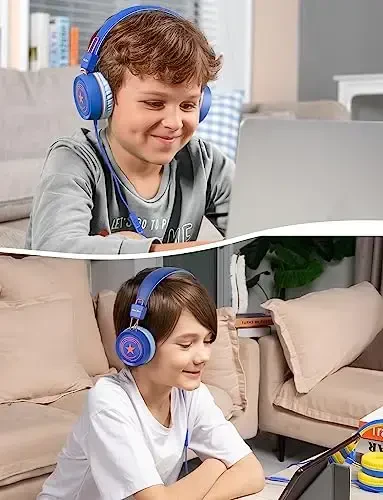 New Bee Kids Headphones for School with Microphone KH20 HD Stereo Safe Volume Limited 85dB/94dB Foldable Lightweight On-Ear Headphone for boy Mac/Android/Kindle/Tablet/Pad(Royal Blue) - 6