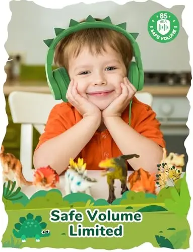 iClever Kids Headphones for School Travel, Safe Volume 85dBA, Stereo Sound Over-Ear for Kid, Foldable 3.5mm Wired Dinosaur Headphones for iPad Computer, HS19S - ICLEVER (1)