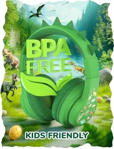 iClever Kids Headphones for School Travel, Safe Volume 85dBA, Stereo Sound Over-Ear for Kid, Foldable 3.5mm Wired Dinosaur Headphones for iPad Computer, HS19S - 3
