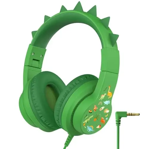 iClever Kids Headphones for School Travel, Safe Volume 85dBA, Stereo Sound Over-Ear for Kid, Foldable 3.5mm Wired Dinosaur Headphones for iPad Computer, HS19S - 2