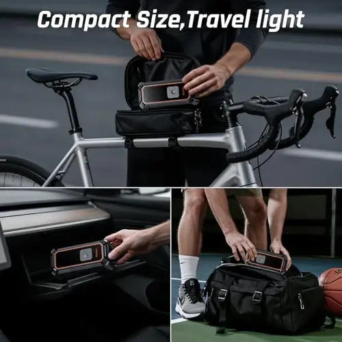 OlarHike Cordless Tire Inflator Portable Air Compressor, 150PSI Dual Power - 5400 mAh & 12V DC, Air Pump for Car Tires, Bike, Motorcycle, Bicycle, Electric Pump with LED Light & Digital Pressure Gauge - 3