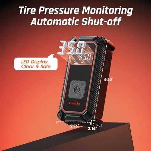 OlarHike Cordless Tire Inflator Portable Air Compressor, 150PSI Dual Power - 5400 mAh & 12V DC, Air Pump for Car Tires, Bike, Motorcycle, Bicycle, Electric Pump with LED Light & Digital Pressure Gauge - 1