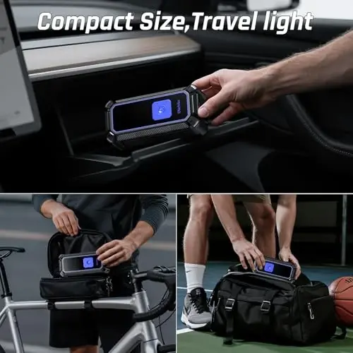 OlarHike Ikki rejimli shinalar uchun nasos Portativ havo kompressori - Tez shishirish, Avtomobil shinalari, Velosiped, Motosikl, to'plar uchun avtomatik havo pompasi, LED chiroq va raqamli bosim o'lchagichli aqlli elektr nasos - OLARHIKE (1)