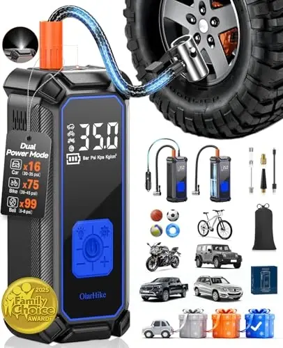 OlarHike Ikki rejimli shinalar uchun nasos Portativ havo kompressori - Tez shishirish, Avtomobil shinalari, Velosiped, Motosikl, to'plar uchun avtomatik havo pompasi, LED chiroq va raqamli bosim o'lchagichli aqlli elektr nasos - 6
