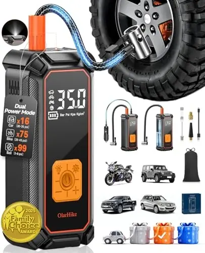 OlarHike Cordless Tire Inflator Portable Air Compressor, 150PSI Dual Power, 5400 mAh Auto Air Pump for Car Tires, Motorcycle, Bicycle, Gifts for Dad with LED Light & Digital Pressure Gauge - 6