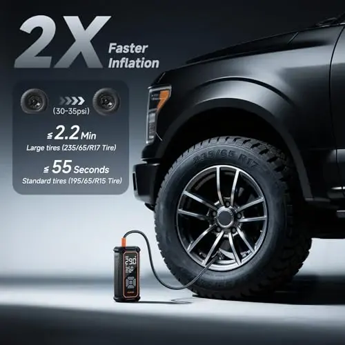 OlarHike Cordless Tire Inflator Portable Air Compressor, 150PSI Dual Power_6000mAh & 12V DC, Air Pump for Car Tires, Bike, Motorcycle, with LED & Digital Pressure Gauge, Gifts for Men & Women - 2