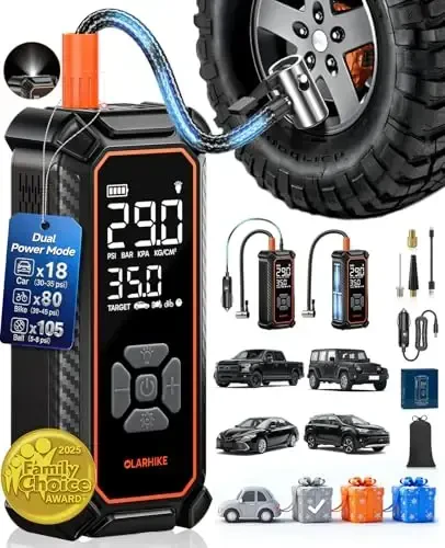OlarHike simsiz shinalarni puflaydigan portativ havo kompressori, 150PSI qoʻshaloq quvvat_6000mAh & 12V DC, avtomobil shinalari, velosiped, mototsikl uchun havo nasosi, LED va raqamli bosim oʻlchagich bilan, erkaklar va ayollar uchun sovgʻalar - OLARHIKE
