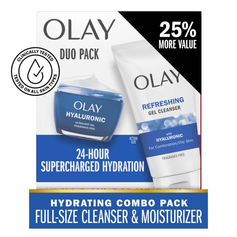 Olay Cilt Bakım Hediye Seti Hyaluronic + Peptit 24 İkili Paketi, Kuruluğu Giderir, Cilt Bakım Hediye Seti, 5/1,7 oz - 1