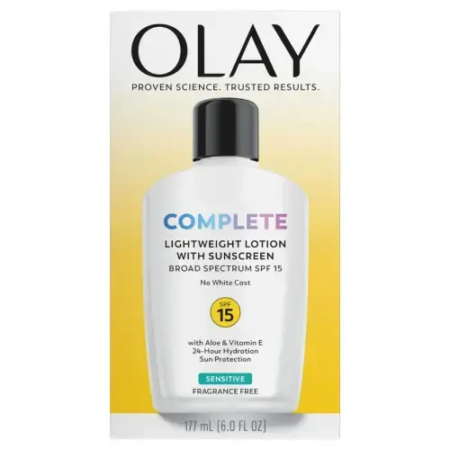 Olay Face Lotion with Sunscreen for Sensitive Skin, Complete Daily Face Moisturizer with SPF 15, Sun Protection, 6 fl oz - 10
