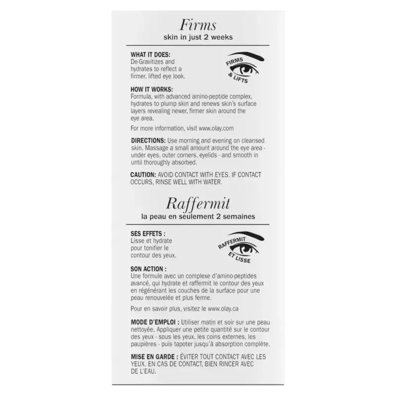 Olay ko'z atrofi serum teri, terini mustahkamlash uchun, hidi yo'q, har qanday teri turi uchun, 0,5 fl oz - 11