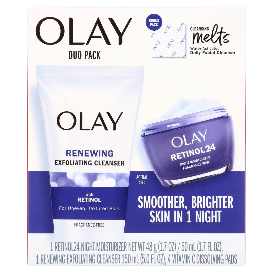 Olay Skin Care Beauty Retinol Duo Pack, увлажняющий и очищающий крем для лица, разглаживающий и омолаживающий, 1,7 унции - 2