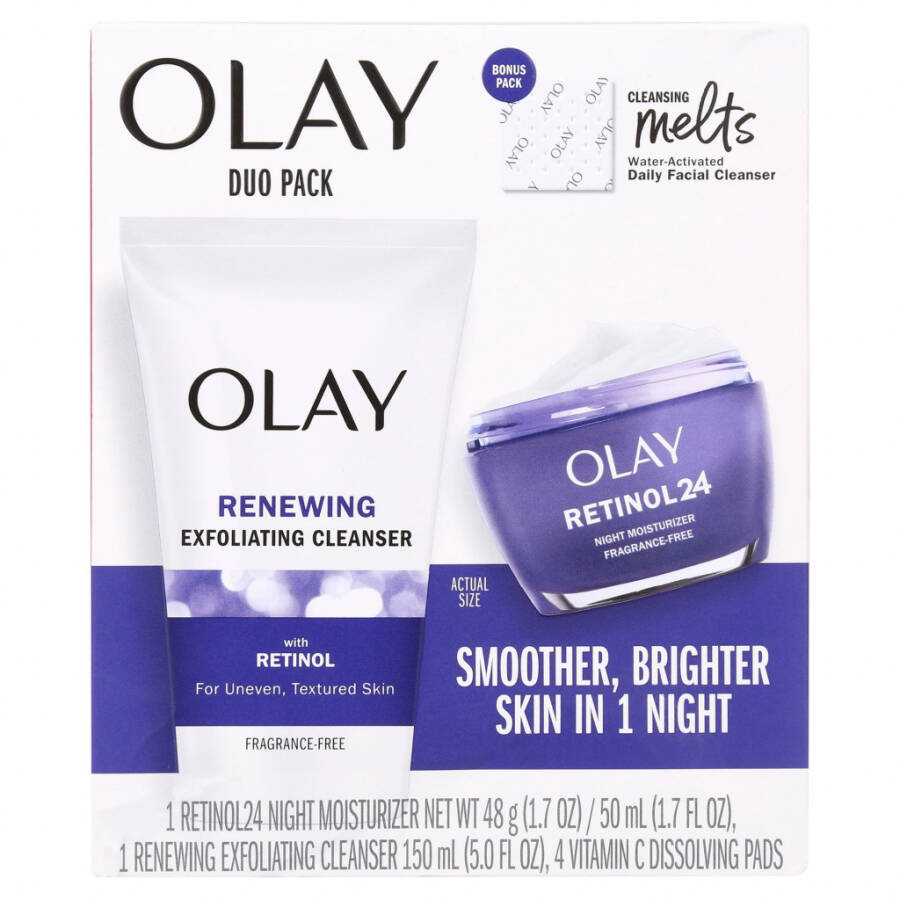 Olay Skin Care Beauty Retinol Duo Paketi, Yüz Nemlendirici ve Yüz Yıkama Jeli, Pürüzsüzleştirici ve Yaşlanma Karşıtı, 1.7 oz - 1