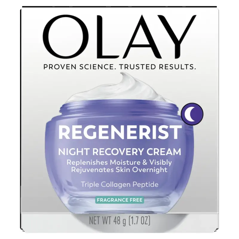 Olay Regenerist Night Recovery Cream with Triple Collagen Peptide, Wrinkle Reducer, Non-Greasy, Fragrance-Free, Hydrating Face Moisturizer for Women, 1.7 oz- - 10