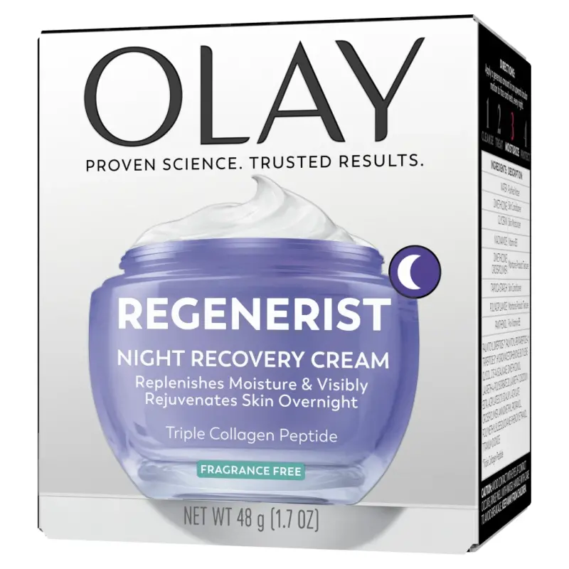 Olay Regenerist Night Recovery Cream with Triple Collagen Peptide, Wrinkle Reducer, Non-Greasy, Fragrance-Free, Hydrating Face Moisturizer for Women, 1.7 oz- - 11