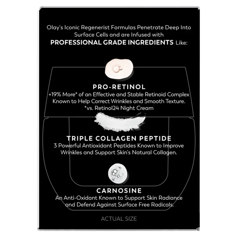 Olay Retinol 24 Max Night Moisturizing Cream with Triple Collagen Peptide, Fragrance-Free, 1.7 fl oz - 16