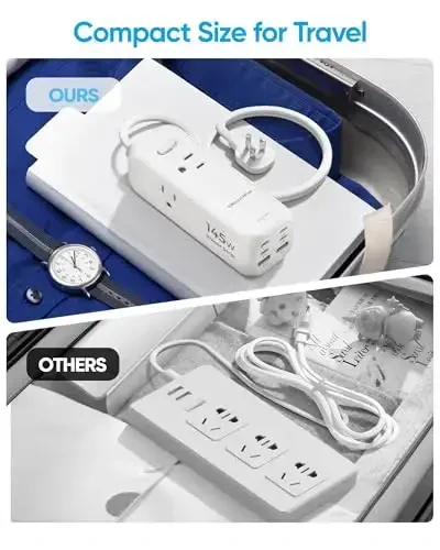 Olcorife 145W USB Power Strip, 5FT Flat Plug Extension Cord with 3 AC Outlets 6 USB Ports(4 USB C&2 USB A), 2000 Joules Surge Protector, Multiple USB Outlet Strip for Home Dorm Travel Essentials - 6