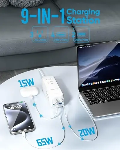 Olcorife 145W USB Power Strip, 5FT Flat Plug Extension Cord with 3 AC Outlets 6 USB Ports(4 USB C&2 USB A), 2000 Joules Surge Protector, Multiple USB Outlet Strip for Home Dorm Travel Essentials - OLCORIFE (1)