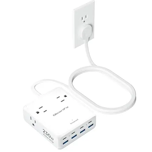 Olcorife 230W USB Power Strip, 5FT Flat Plug Extension Cord with 4 AC Outlets 8 USB Ports(4 USB C&4 USB A), 2000 Joules Surge Protector, Multiple USB Outlet Strip, Home Office Dorm Travel Essentials - 1
