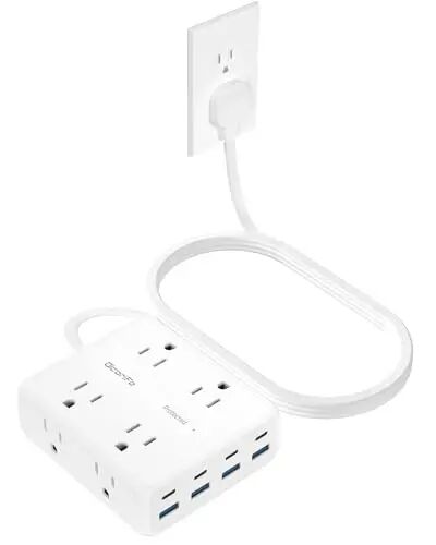Olcorife Flat Plug Power Strip with 25 FT Extension Cord, 8 Outlets 8 USB Ports(4 USB C), 3 Sided Outlet Extender for Home Office Travel Dorm Room Essentials, White - olcorife
