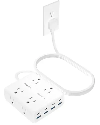 Olcorife Flat Plug Power Strip with 25 FT Extension Cord, 8 Outlets 8 USB Ports(4 USB C), 3 Sided Outlet Extender for Home Office Travel Dorm Room Essentials, White - 1