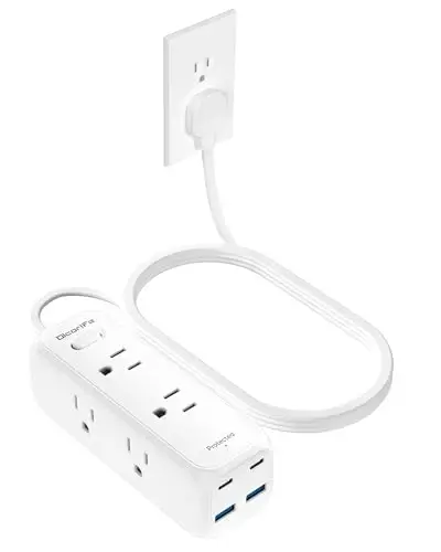 Olcorife Flat Plug Power Strip with 3 FT Extension Cord, 6 Outlets 4 USB Ports(2 USB C), 3 Sided Outlet Extender for Home Office Travel Dorm Room Essentials, White - 1