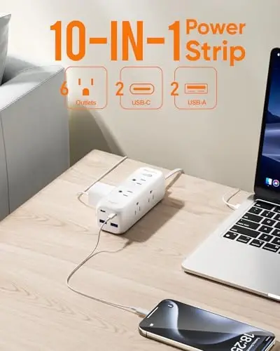 Olcorife Flat Plug Power Strip with 3 FT Extension Cord, 6 Outlets 4 USB Ports(2 USB C), 3 Sided Outlet Extender for Home Office Travel Dorm Room Essentials, White - OLCORIFE (1)