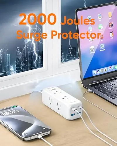 Olcorife Flat Plug Power Strip with 3 FT Extension Cord, 6 Outlets 4 USB Ports(2 USB C), 3 Sided Outlet Extender for Home Office Travel Dorm Room Essentials, White - 5
