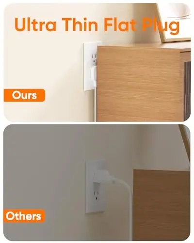 Olcorife yassi vilkali tarmoq filtri, 3 fut uzatma kabeli, 6 ta rozetka, 4 ta USB port (2 ta USB C), uy, ofis, sayohat va yotoqxona uchun 3 tomonlama rozetka, Oq - 3