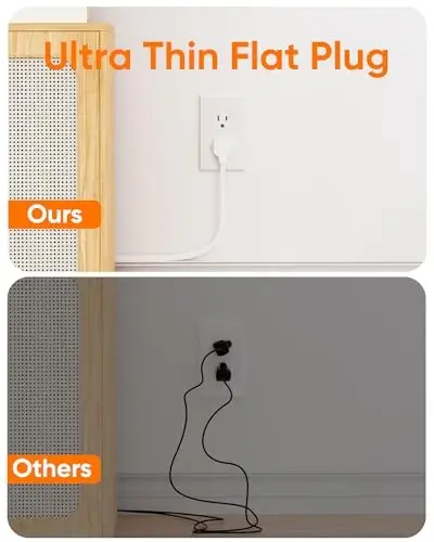 Olcorife yassi vilkali tarmoq filtri, 3 fut uzatma kabeli, 6 ta rozetka, 4 ta USB port (2 ta USB C), uy, ofis, sayohat va yotoqxona uchun 3 tomonlama rozetka, Oq - 4