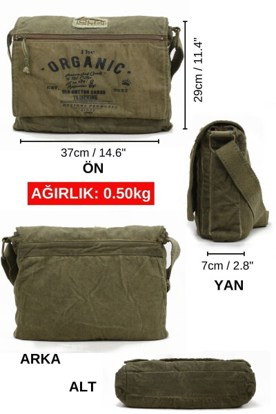 Old Cotton Casual Canvas Shoulder Messenger Green Laptop School Travel Daily Vintage Cotton Fabric Bag - 9