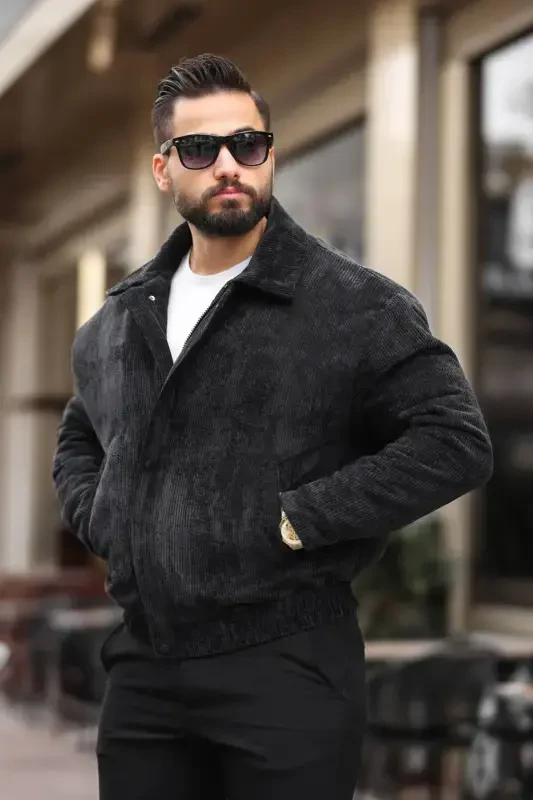 Old Money Culture Oversize Bahorgi Kadife Kurtka - Qora kadife - 3