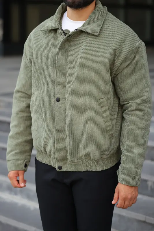 Old Money Culture Oversize Kapitoneli Baharlık Kadife Ceket-Haki kadife - 4