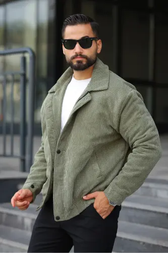 Old Money Culture Oversize Kapitoneli Baharlık Kadife Ceket-Haki kadife 