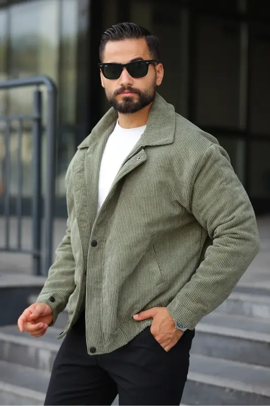 Old Money Culture Oversize Kapitoneli Baharlık Kadife Ceket-Haki kadife - 1