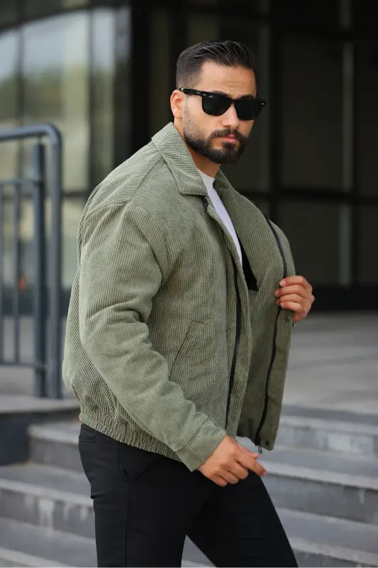 Old Money Culture Oversize Kapitoneli Baharlık Kadife Ceket-Haki kadife - 2