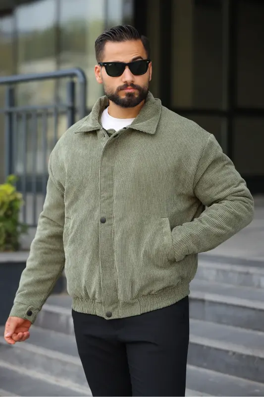 Old Money Culture Oversize Kapitoneli Baharlık Kadife Ceket-Haki kadife - 3