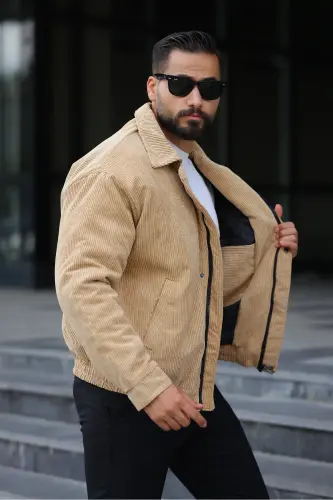 Old Money Culture Oversize Kapitoneli Baharlık Kadife Ceket - Krem orta kadife 