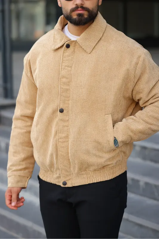 Old Money Culture Oversize Kapitoneli Baharlık Kadife Ceket-Krem orta kadife - 4