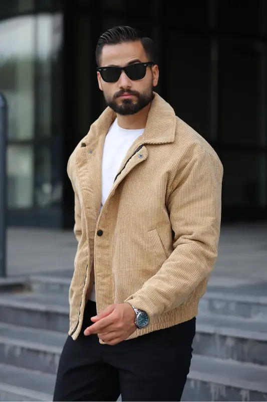 Old Money Culture Oversize Kapitoneli Baharlık Kadife Ceket-Krem orta kadife - 2