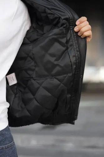 Old Money Culture Oversize Kapitoneli Kalın Deri Ceket-Siyah Kapitone Mont - BASEL.CO (1)