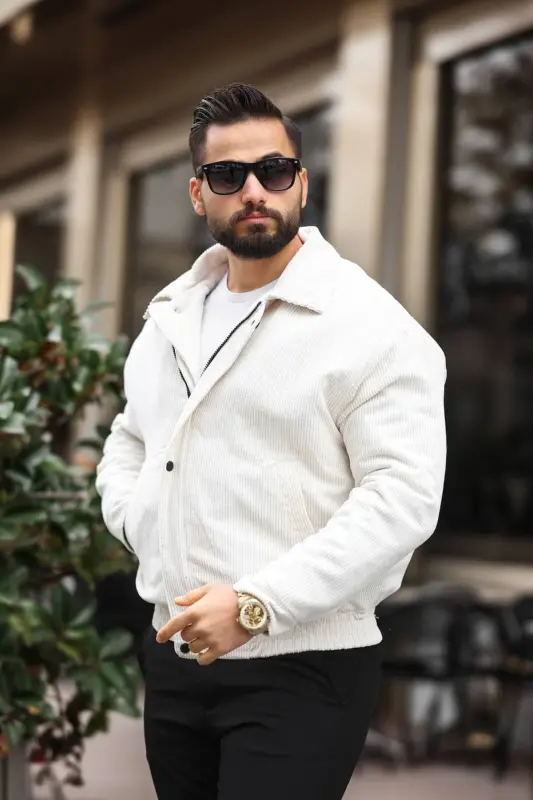 Old Money Culture Oversize Spring Velvet Jacket - White Velvet - 2