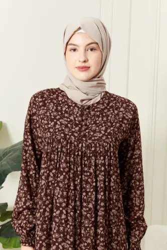 Oldi burmali, oldi tugmali viskoza matoli musulmoncha libos, ona ko'ylagi, namoz ko'ylagi - Jigarrang11 - 6